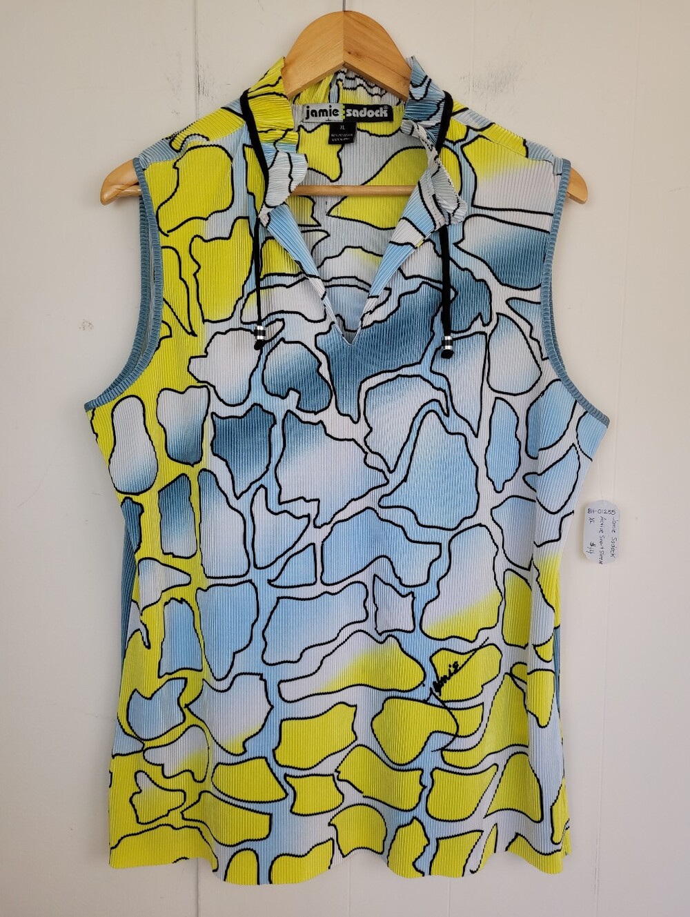 Jamie Sadock XL Blue & Yellow Abstract Print Sleeveless Golf Top